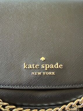 kate spade Black Leather Crossbody with Gold Chain